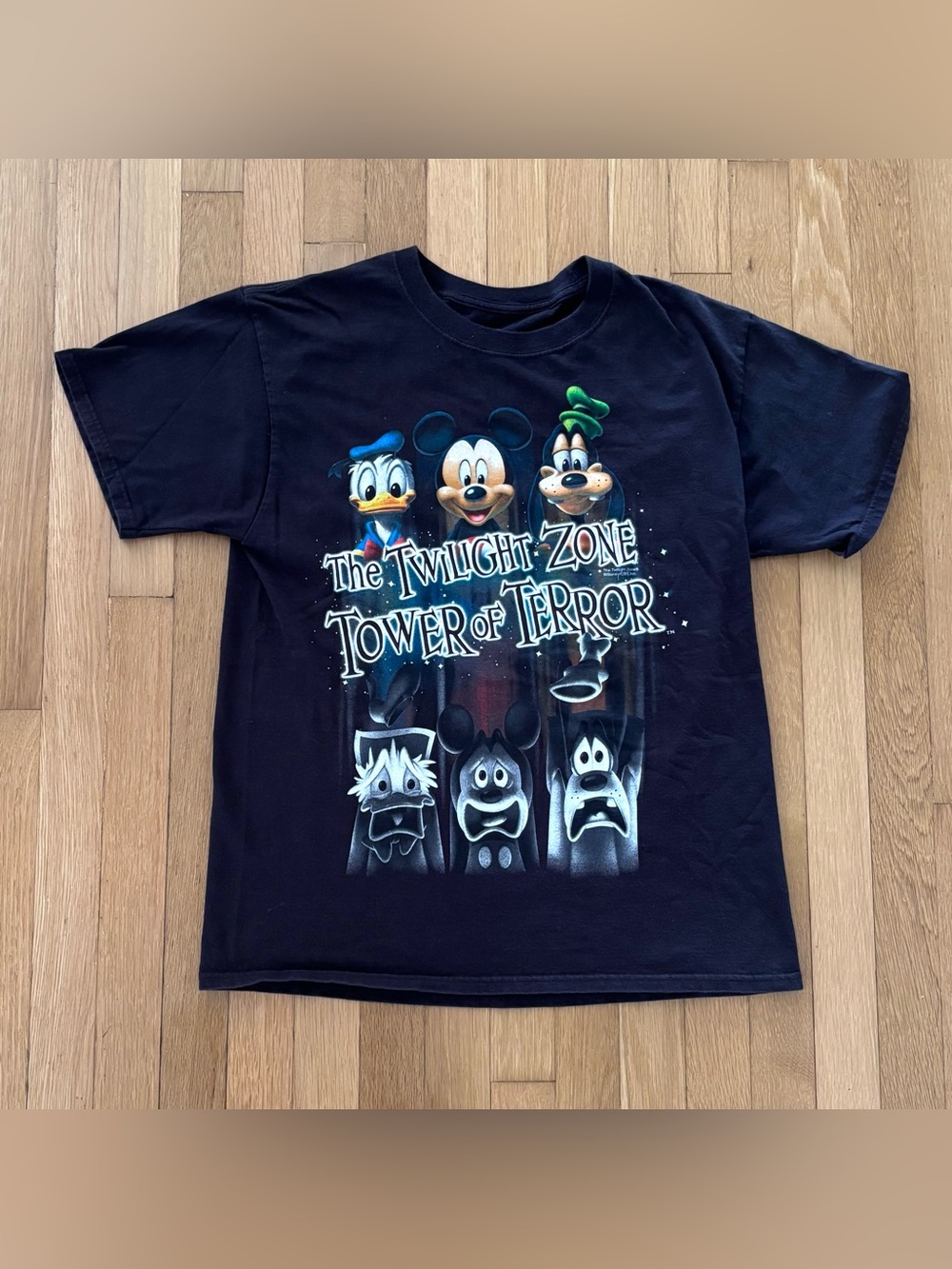 Vintage Disney Tower of Terror T Shirt Mickey Donald Goofy Twilight Zone Black M